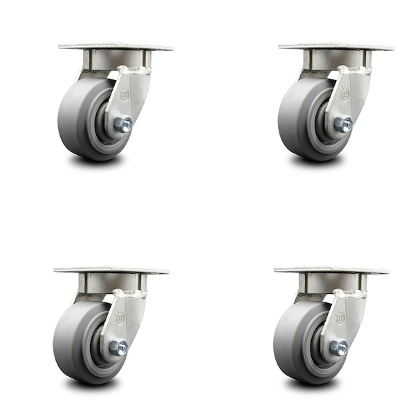 4 Inch Kingpinless Thermoplastic Rubber Wheel Swivel Top Plate Caster, 4PK